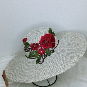 Embroidered Rose Floppy Hat
